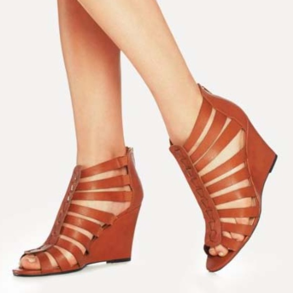 JustFab Shoes - JustFab Chasey strappy wedge heel in cognac